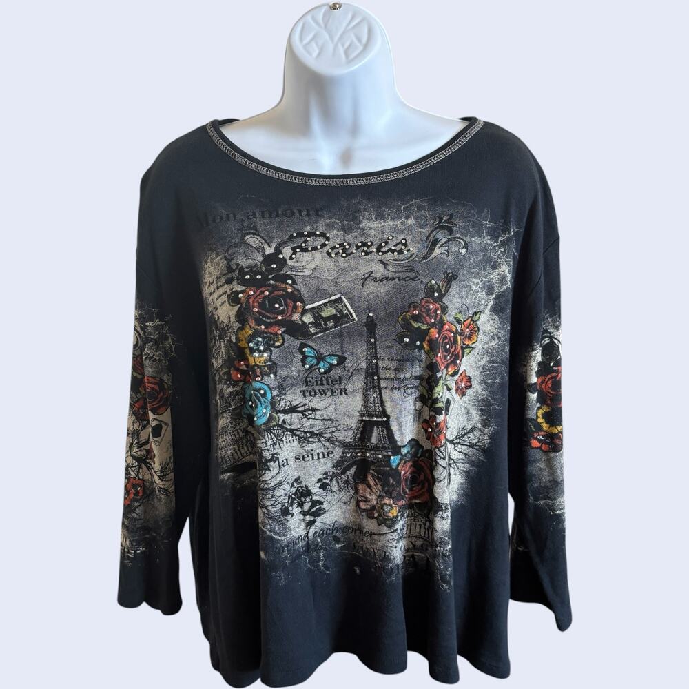 Jess & Jane XL Bohemian Rose of Paris Top Black Soft